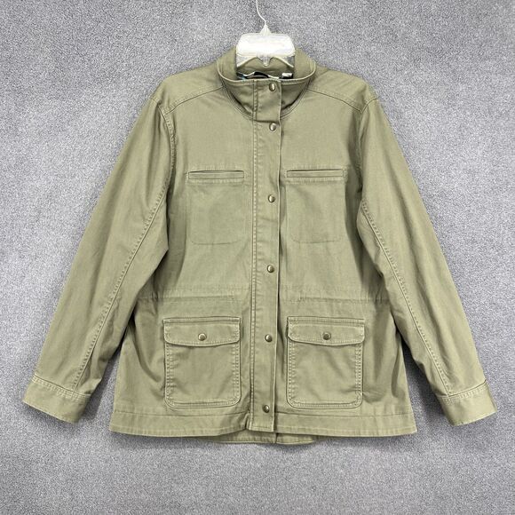 LL Bean Jacket Mens Large Green Utility Field Coat Plaid Lined Cotton Outdoor - Picture 1 of 16